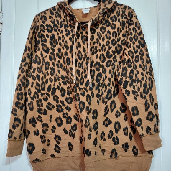 Chico's Black & Tan Leopard Print Hoodie Sweatshirt size 2 (12/14) - Picture 1 of 1